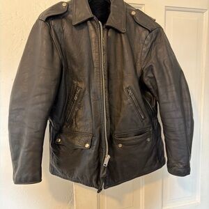 Vintage Black Leather Jacket Mens Lined Motorcycle Style